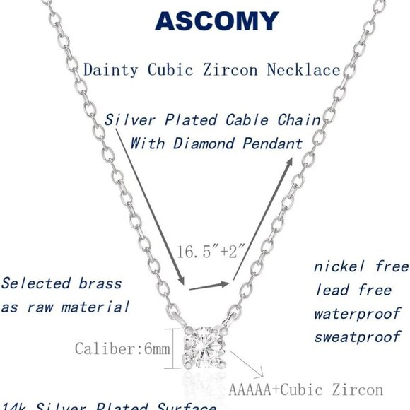 Dainty CZ Diamond Solitaire Pendant Necklaces for Women 14K Gold Plated Single R - Picture 5 of 7